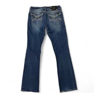 Miss Me Jeans Bootcut Women’s 28x30 Blue Embellished Flap Pockets Rhinestones